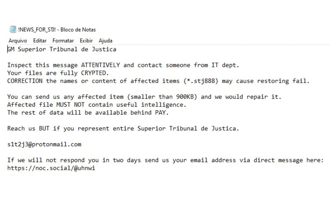 Hacker cobra resgate de dados sequestrados do STJ