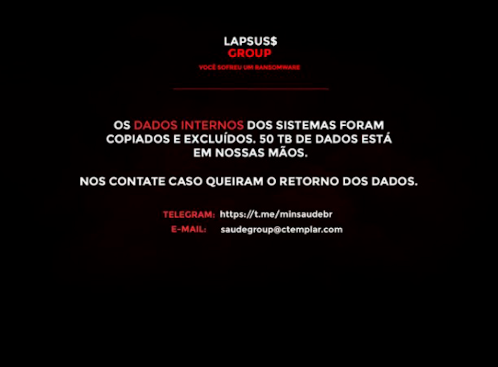 Mensagem deixada por grupo hacker