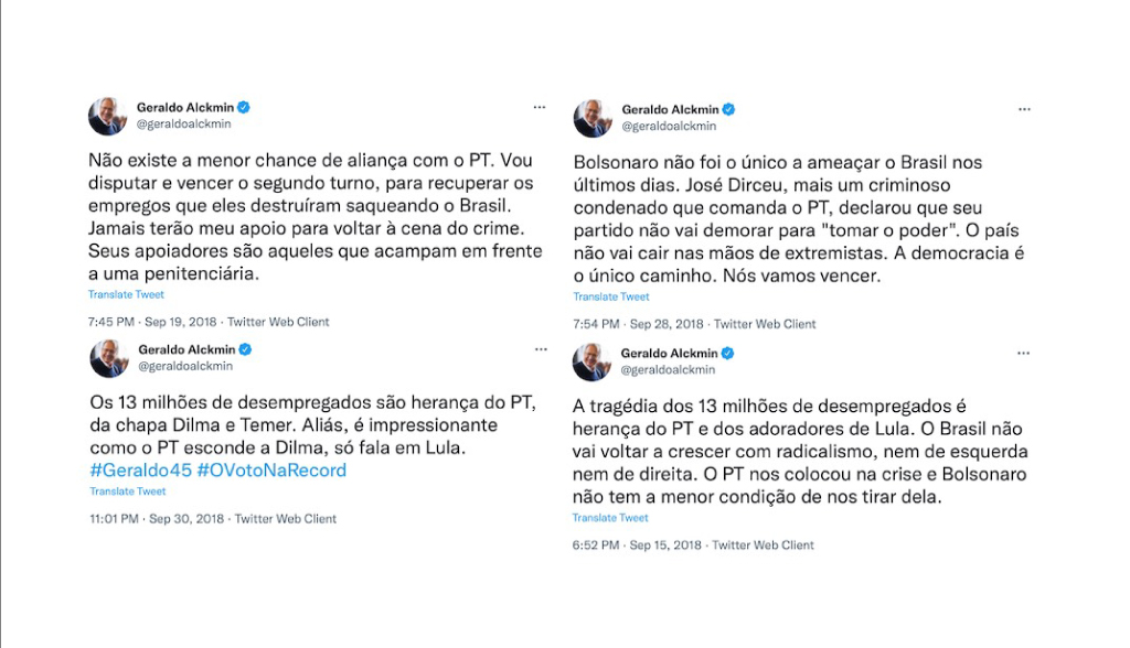 Publicações de Alckmin na eleição passada para presidente