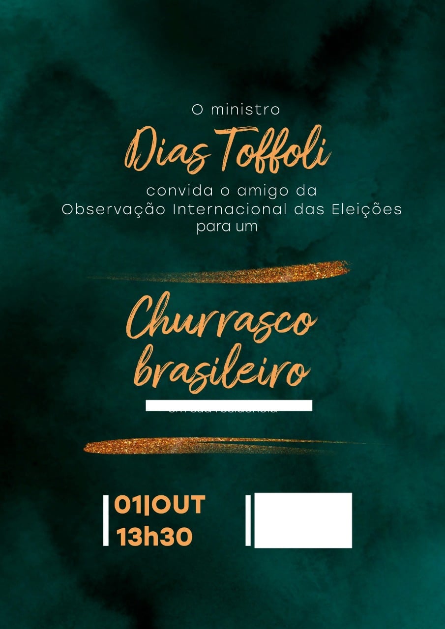 A imagem do convite foi editada para encobrir o endereço do evento.