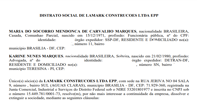 Informações da empresa que constam em seus registros