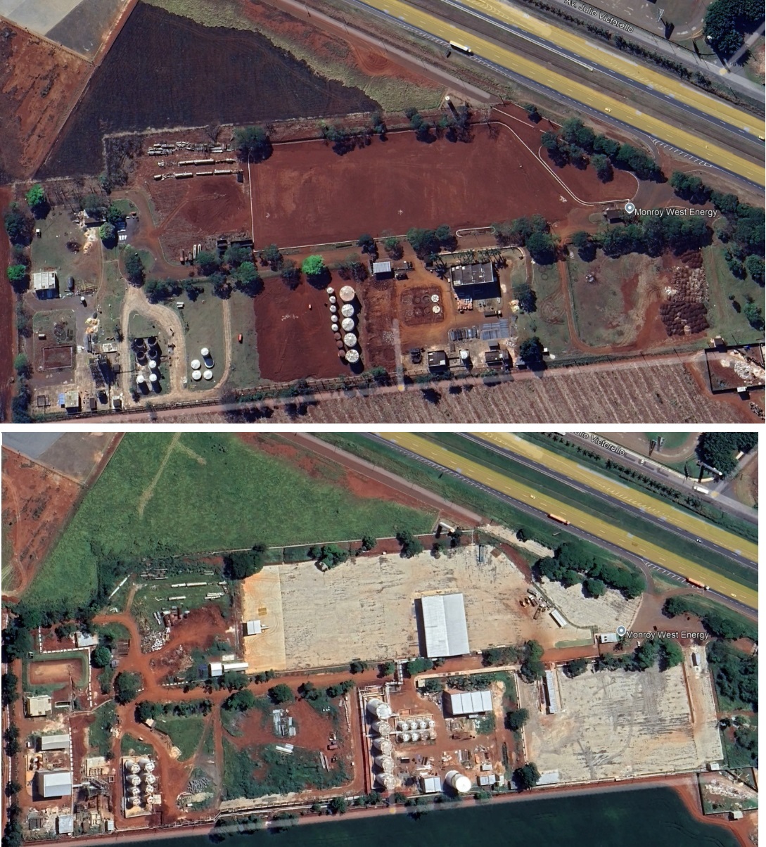 Imagens aéreas do imóvel em Araras. Foto acima é de 2022, abaixo, de 2024