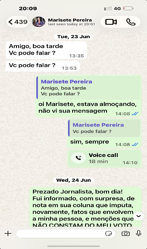 "Amigo, boa tarde. Vc pode falar?" Marisete Pereira, ex-secretária-executiva do MME e próxima do ministro, procura Gasparino em 23 de junho. A ligação durou 18 minutos.